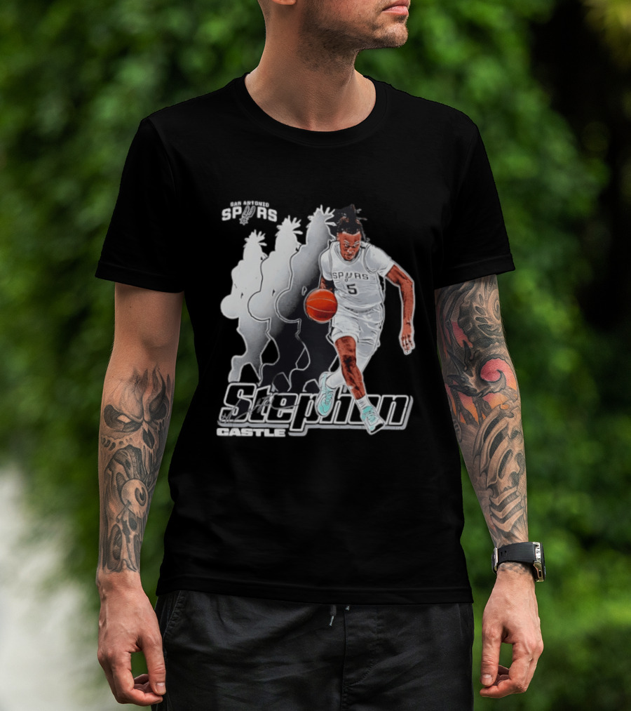 San Antonio Spurs Stephon Castle Dribbling Action T-Shirt