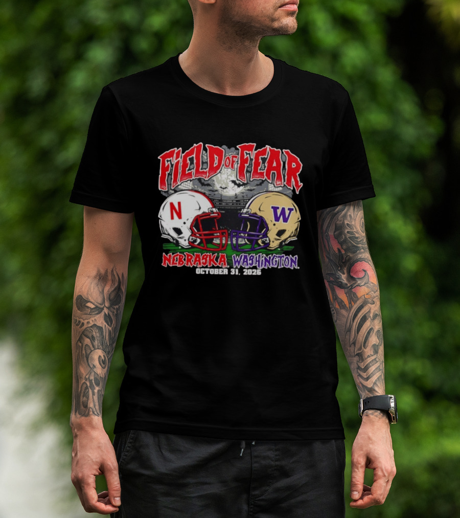 Field Of Fear 2026 Nebraska Cornhuskers Vs Washington Huskies Halloween October 31 T-Shirt