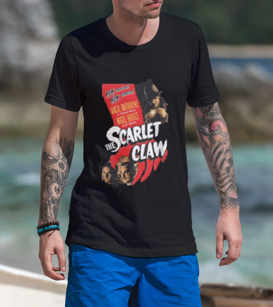New Thrills New Terror Basil Rathbone Sherlock Holmes Nigel Bruce Dr Watson The Scarlet Claw T-Shirt