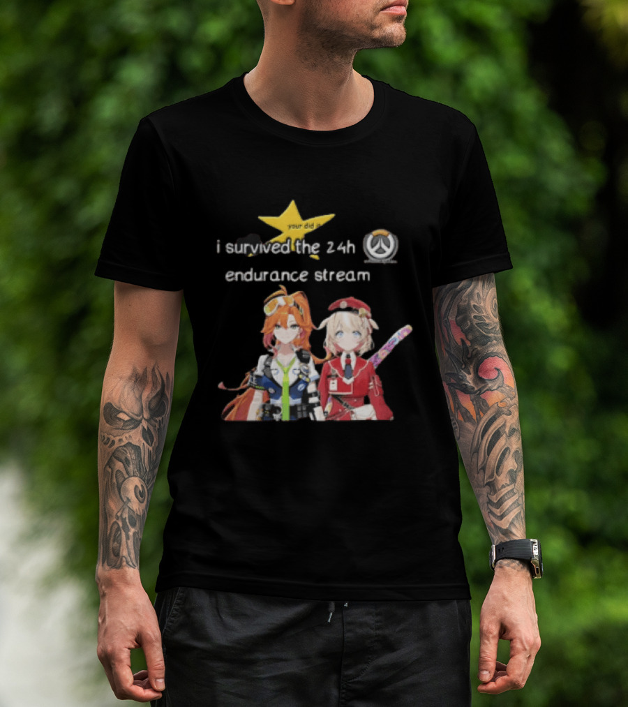 Over I Survived The 24h Endurance Stream Two Anime Girls T-Shirt