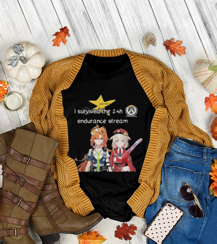 Over I Survived The 24h Endurance Stream Two Anime Girls T-Shirt