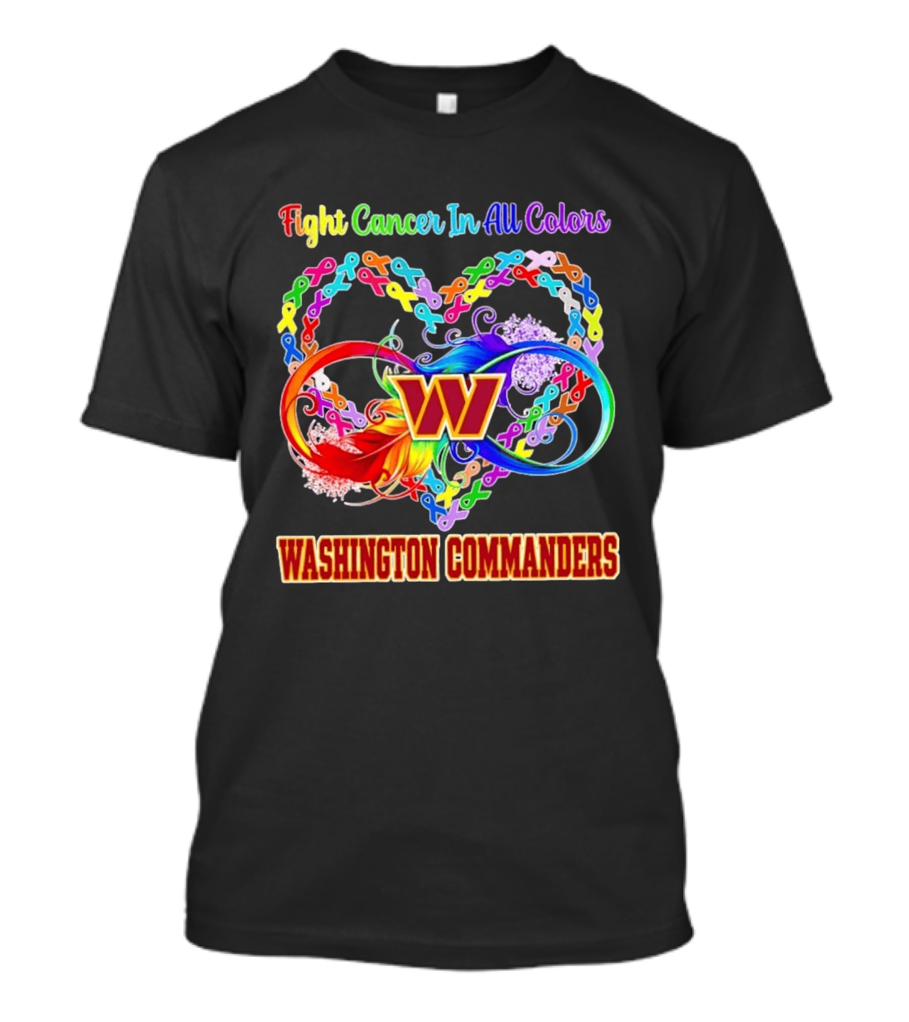 Washington Commanders Fight Cancer In All Colors Ribbon Heart T-Shirt