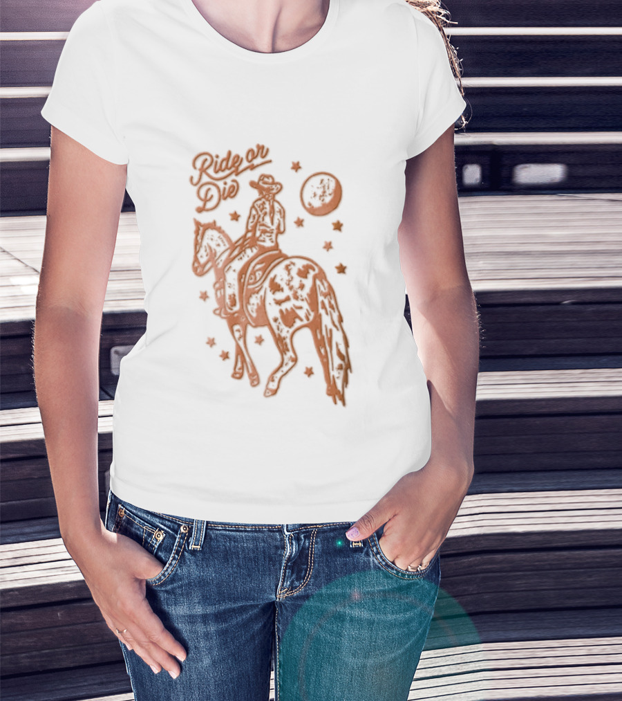 Ride Or Die Cowgirl Horse Under Stars And Moon T-Shirt