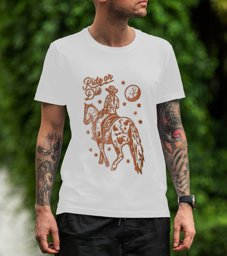 Ride Or Die Cowgirl Horse Under Stars And Moon T-Shirt