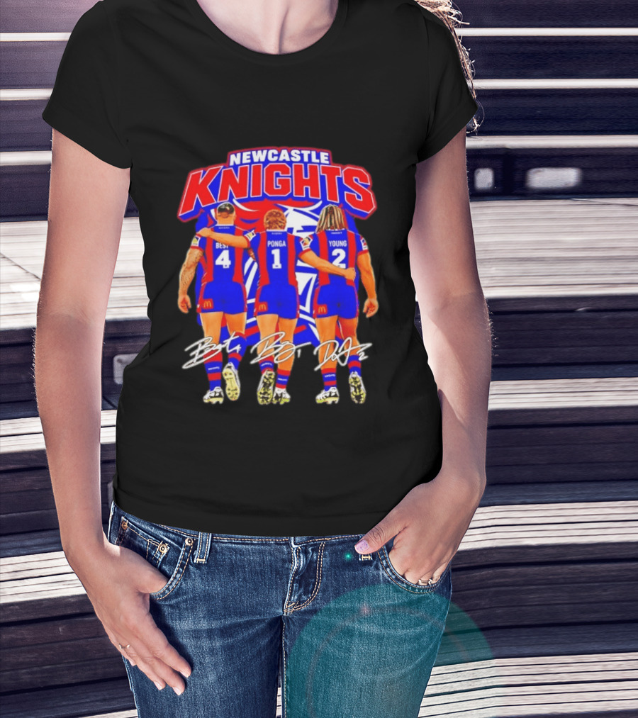 Newcastle Knights Best Ponga Young Football Signatures T-Shirt