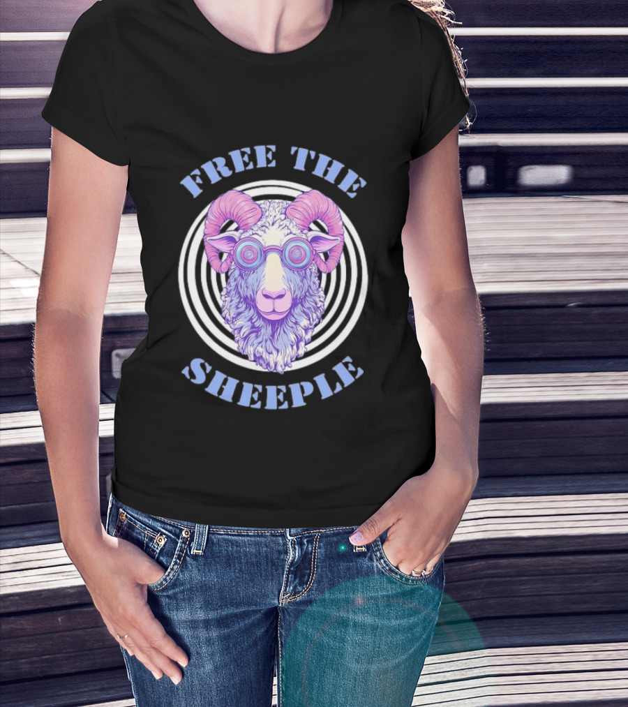 Free The Sheeple Trippy Ram With Glasses Psychedelic Hellwood T-Shirt