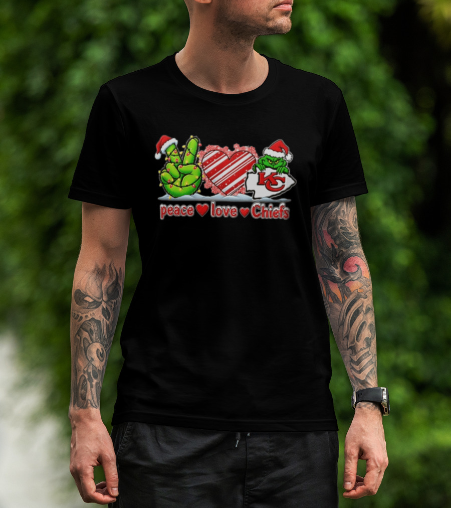 Peace Love Chiefs Christmas Grinch Kansas City Chiefs Fan T-Shirt