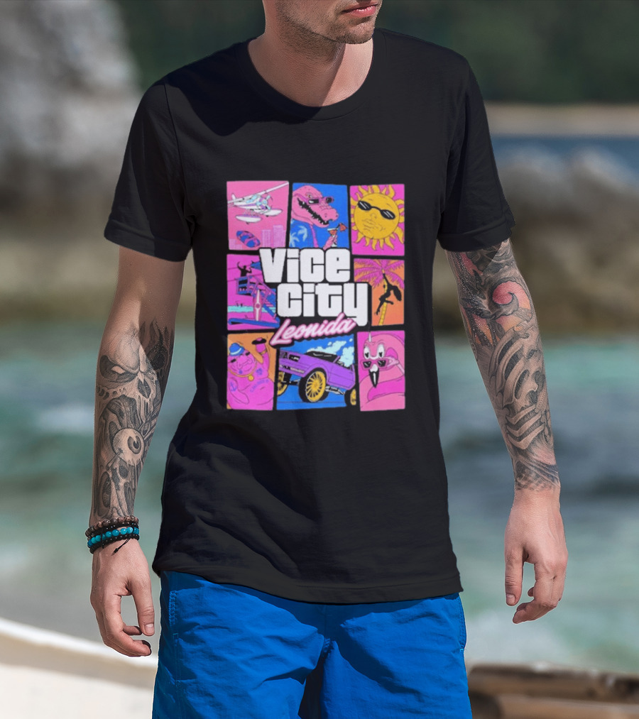 Vice City Leonida Sun Shades Crocodile Pink Car T-Shirt
