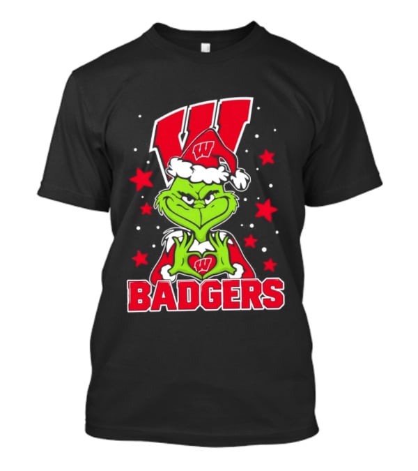 Grinch Wearing Wisconsin Badgers Hat Christmas Sports Fan T-Shirt