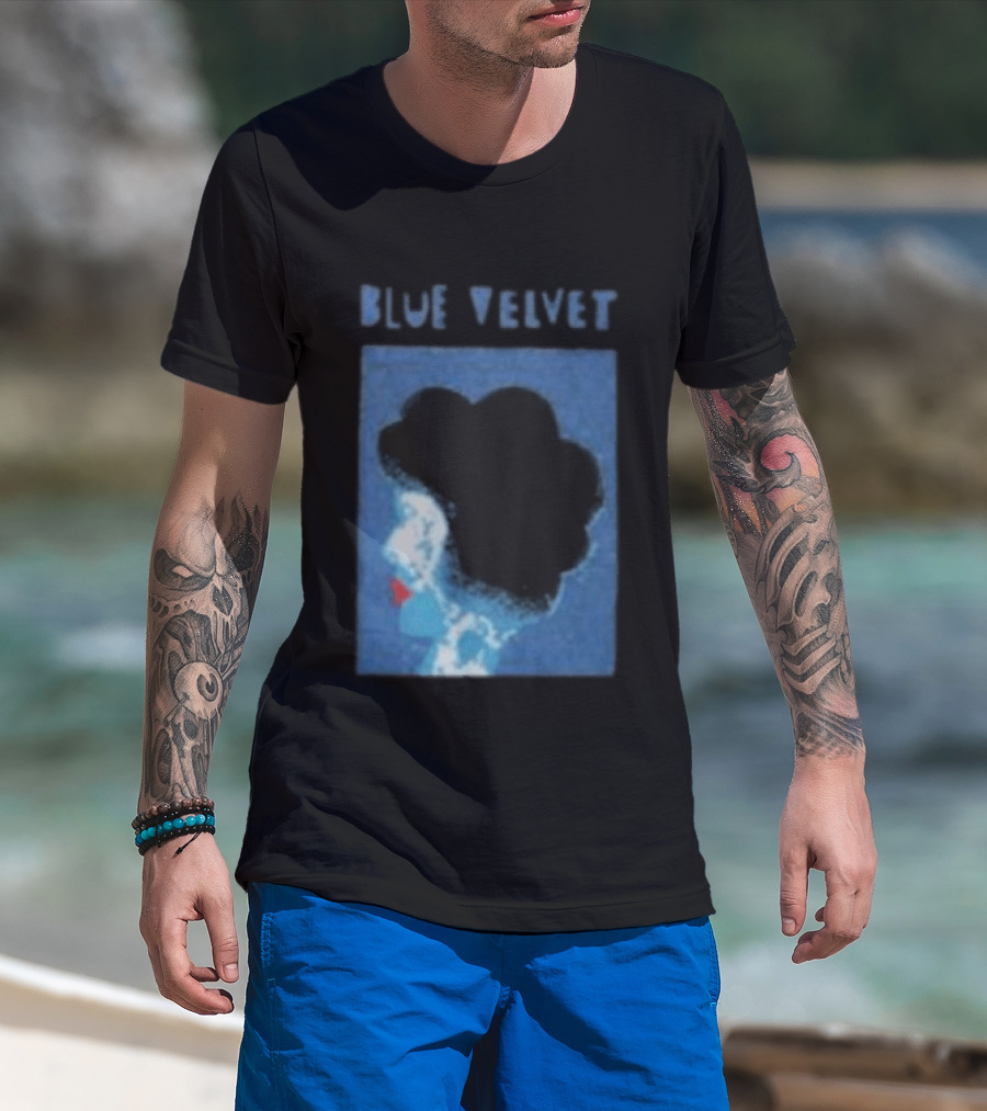 Blue Velvet Afro Silhouette Red Lips T-Shirt