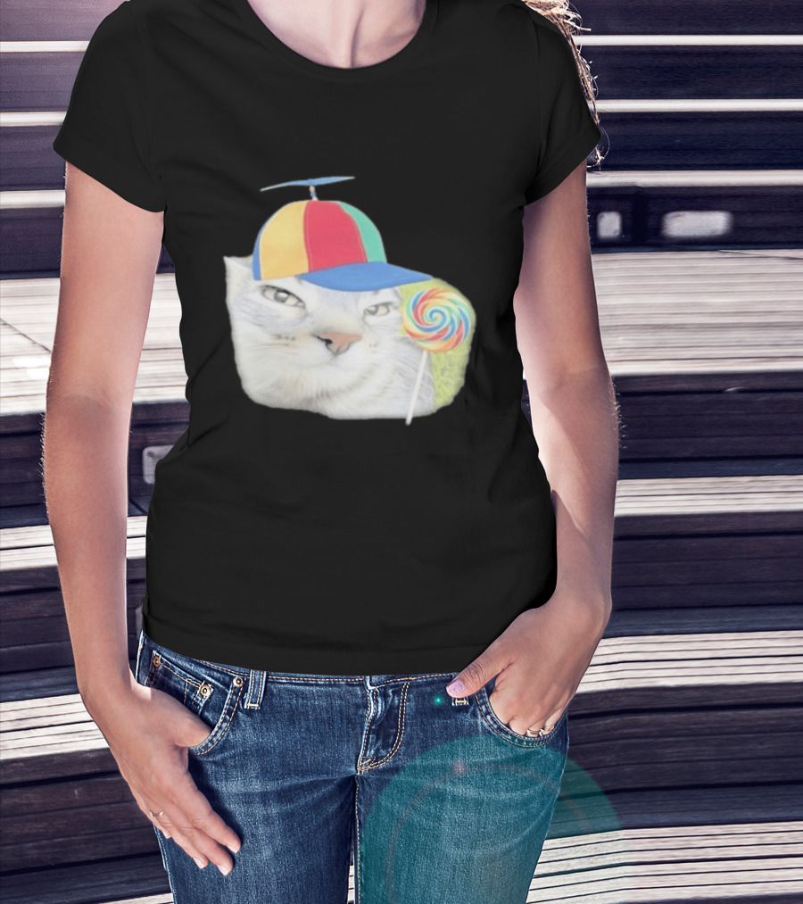 Silly Kitty Cat Candy Rainbow Cap Lollipop T-Shirt
