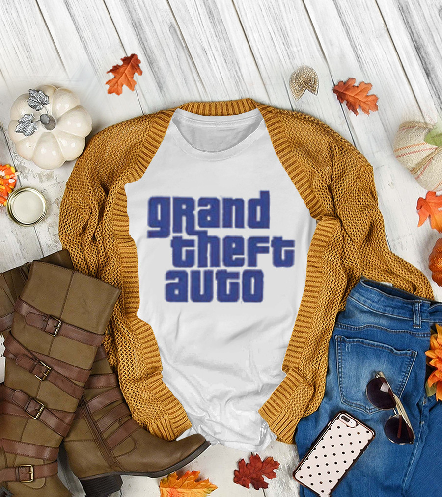 Grand Theft Auto Vintage Text Graphic Blue Aesthetic T-Shirt