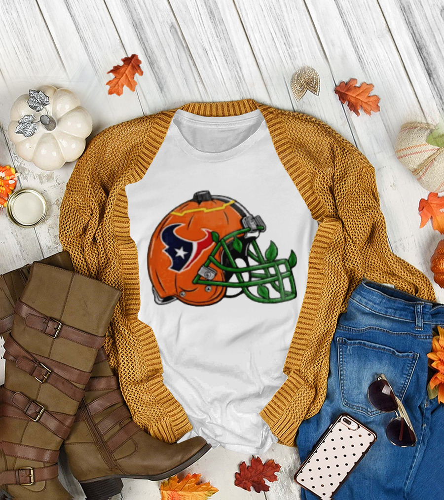 Houston Texans Pumpkin Helmet Halloween Football Fan T-Shirt