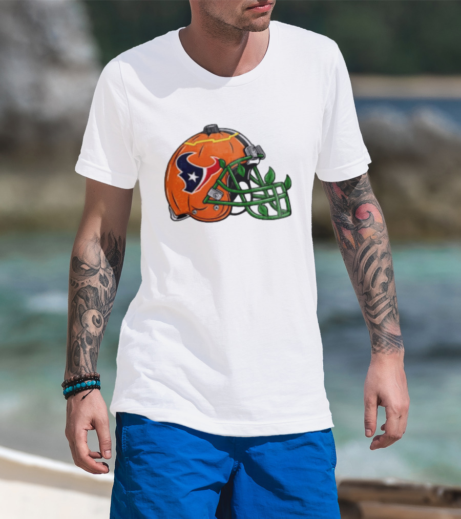 Houston Texans Pumpkin Helmet Halloween Football Fan T-Shirt