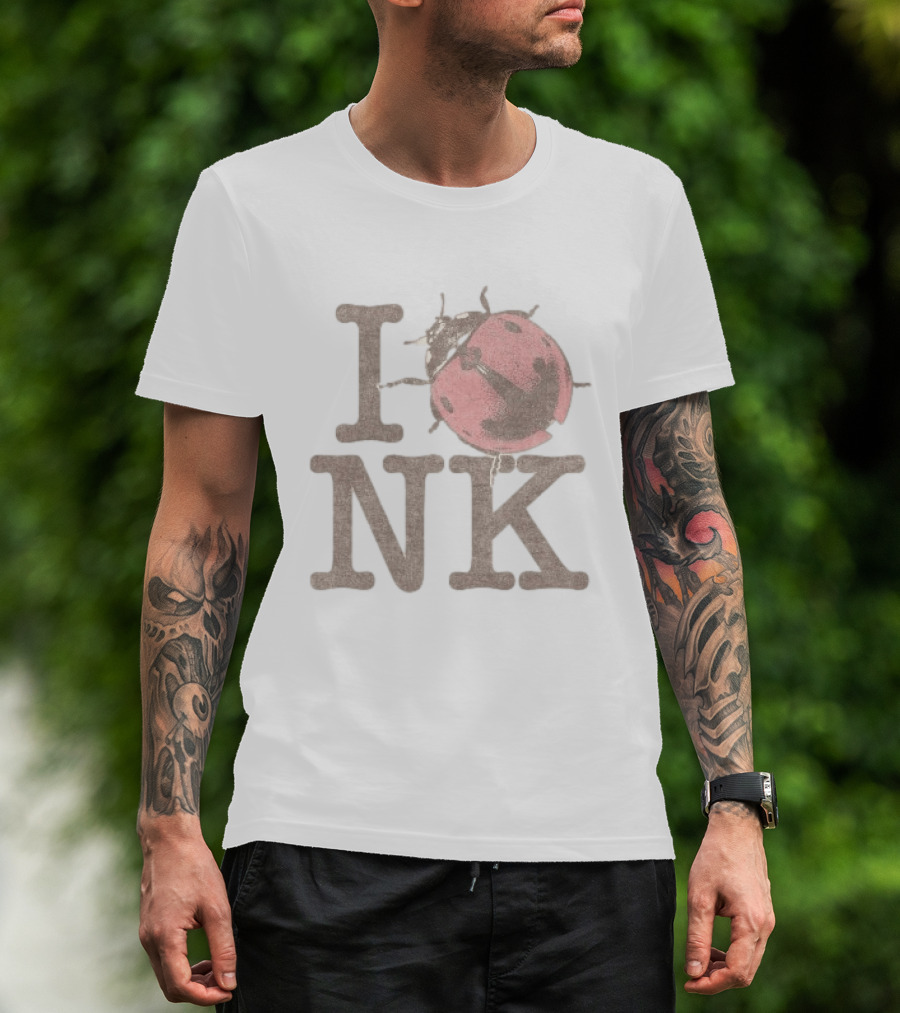 Noah Kahan Store I Love NK Pink Ladybug T-Shirt