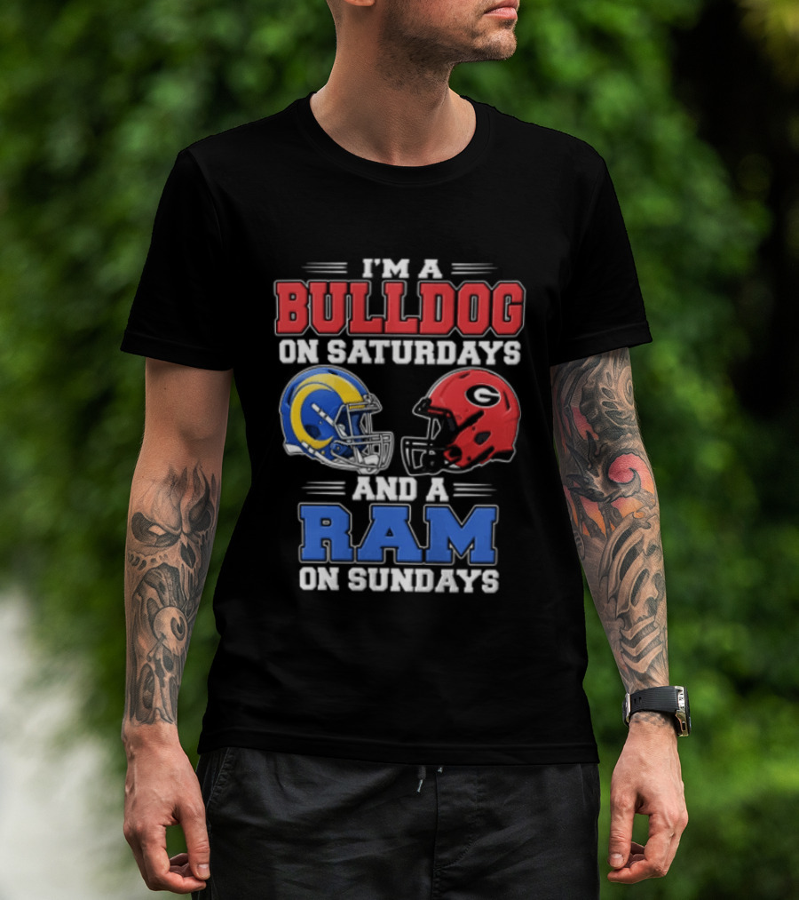 I'm A Bulldog On Saturdays And A Ram On Sundays Football Helmets T-Shirt