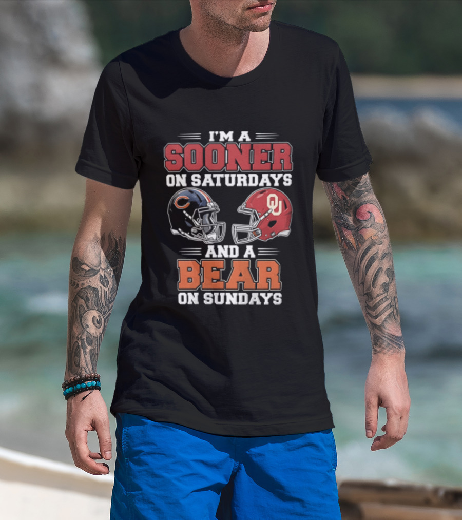 I'm A Sooner On Saturdays And A Bear On Sundays Football Helmets T-Shirt