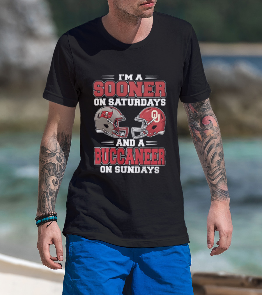 I'm A Sooner On Saturdays And A Buccaneer On Sundays Football Helmets T-Shirt