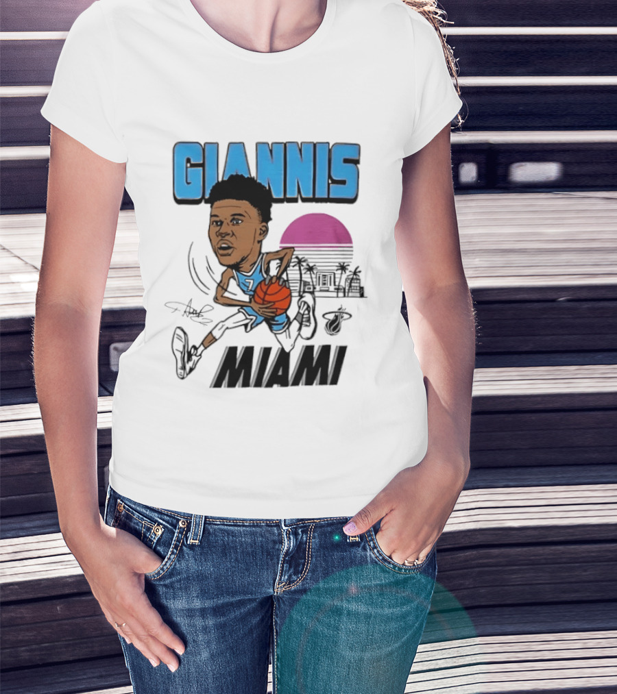 Giannis Antetokounmpo Vice City Miami Heat Caricature T-Shirt