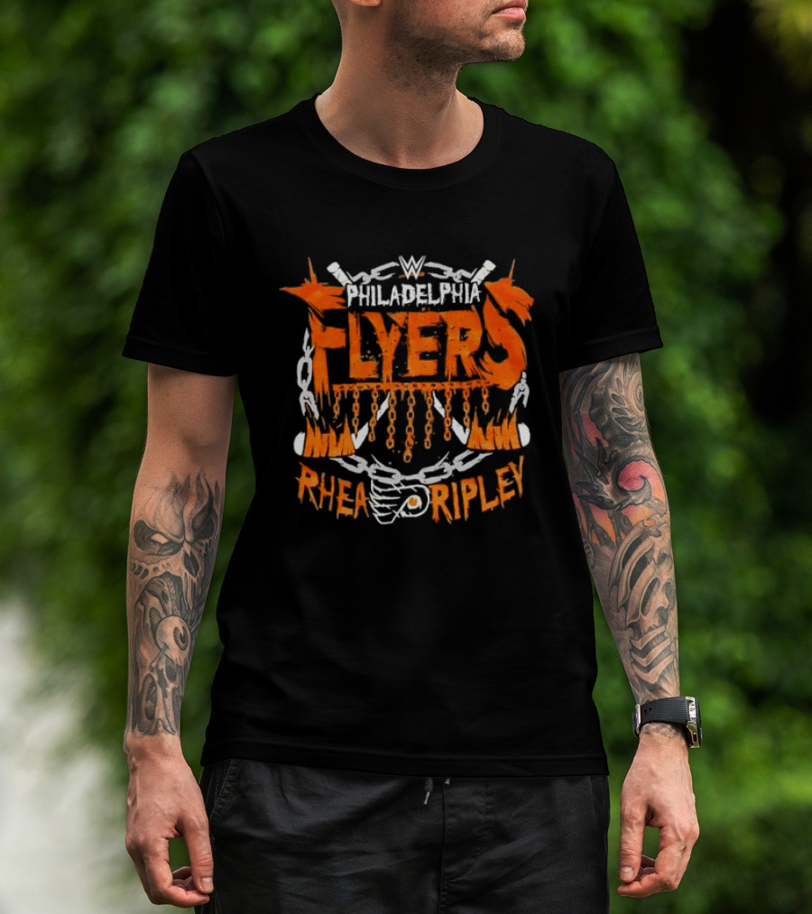 WWE Philadelphia Flyers Rhea Ripley Hockey Chains Flame T-Shirt