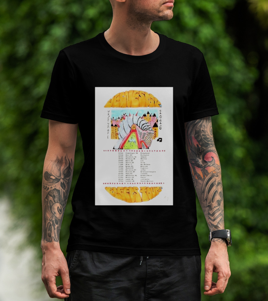 Wednesday UK & Europe 2026 Tour Dates With Colorful Knight Art And Music Note T-Shirt