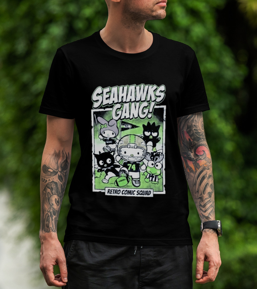 Seattle Seahawks Gang Hello Kitty Retro Comic Squad T-Shirt