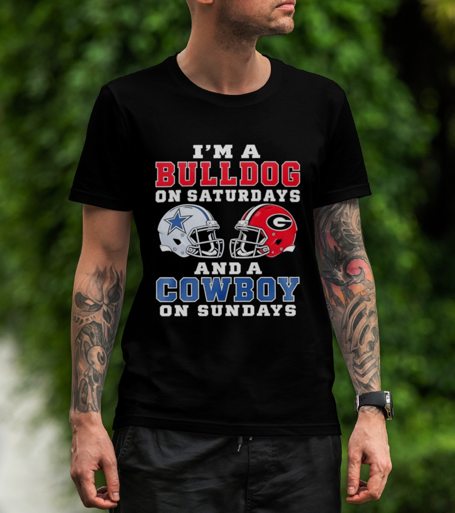 I'm A Bulldog On Saturdays And A Cowboy On Sundays Football Helmets T-Shirt