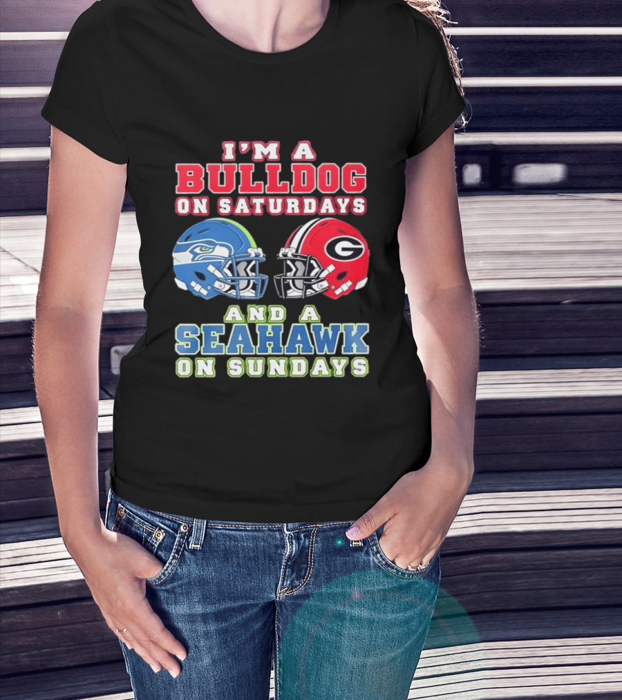 I'm A Bulldog On Saturdays And A Seahawk On Sundays Football Helmets T-Shirt