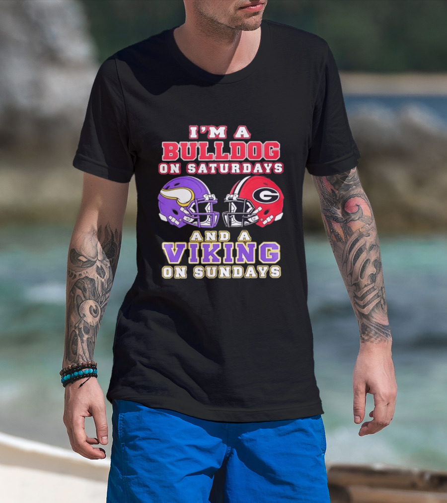 I'm A Bulldog On Saturdays And A Viking On Sundays Helmet Combo T-Shirt
