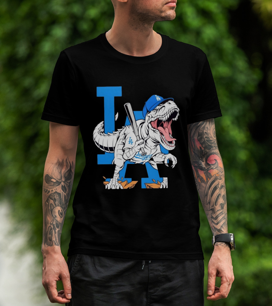 Los Angeles Dodgers Rex Baseball Cap Bat LA Letter T-Shirt
