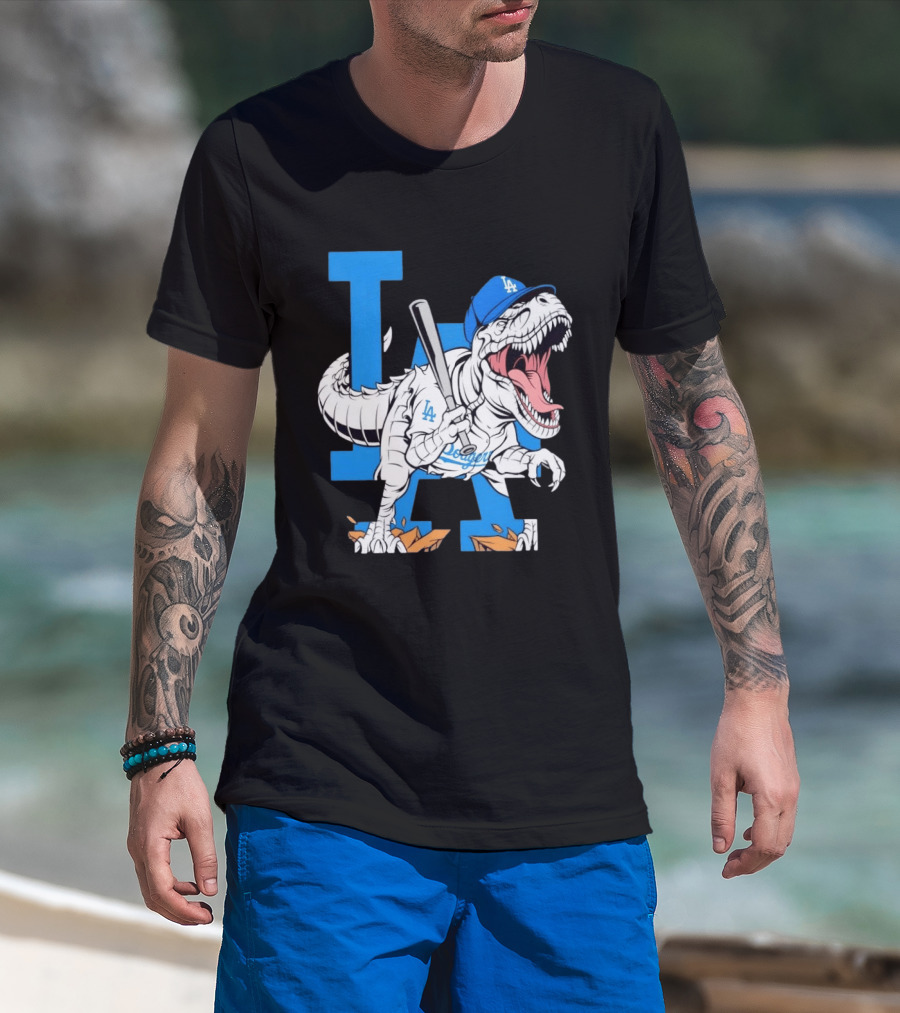 Los Angeles Dodgers Rex Baseball Cap Bat LA Letter T-Shirt