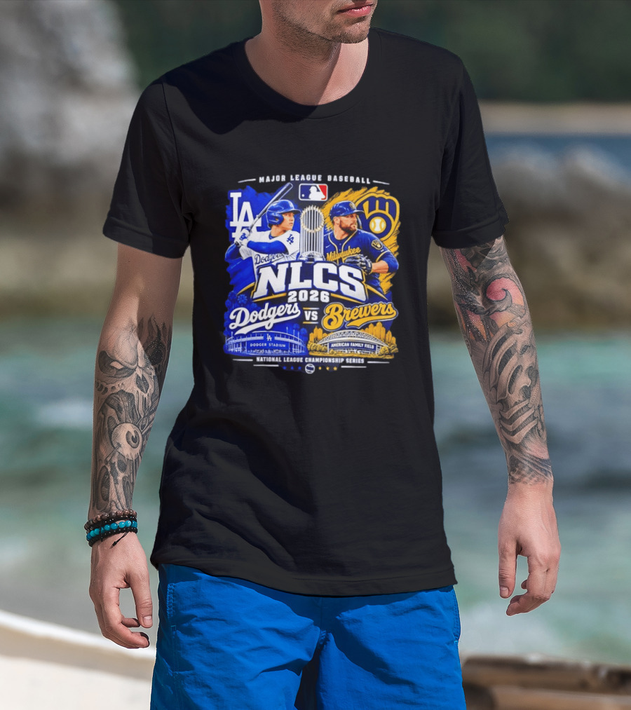 2026 NLCS Los Angeles Dodgers Vs Milwaukee Brewers Matchup At Dodger Stadium And American Family Field T-Shirt