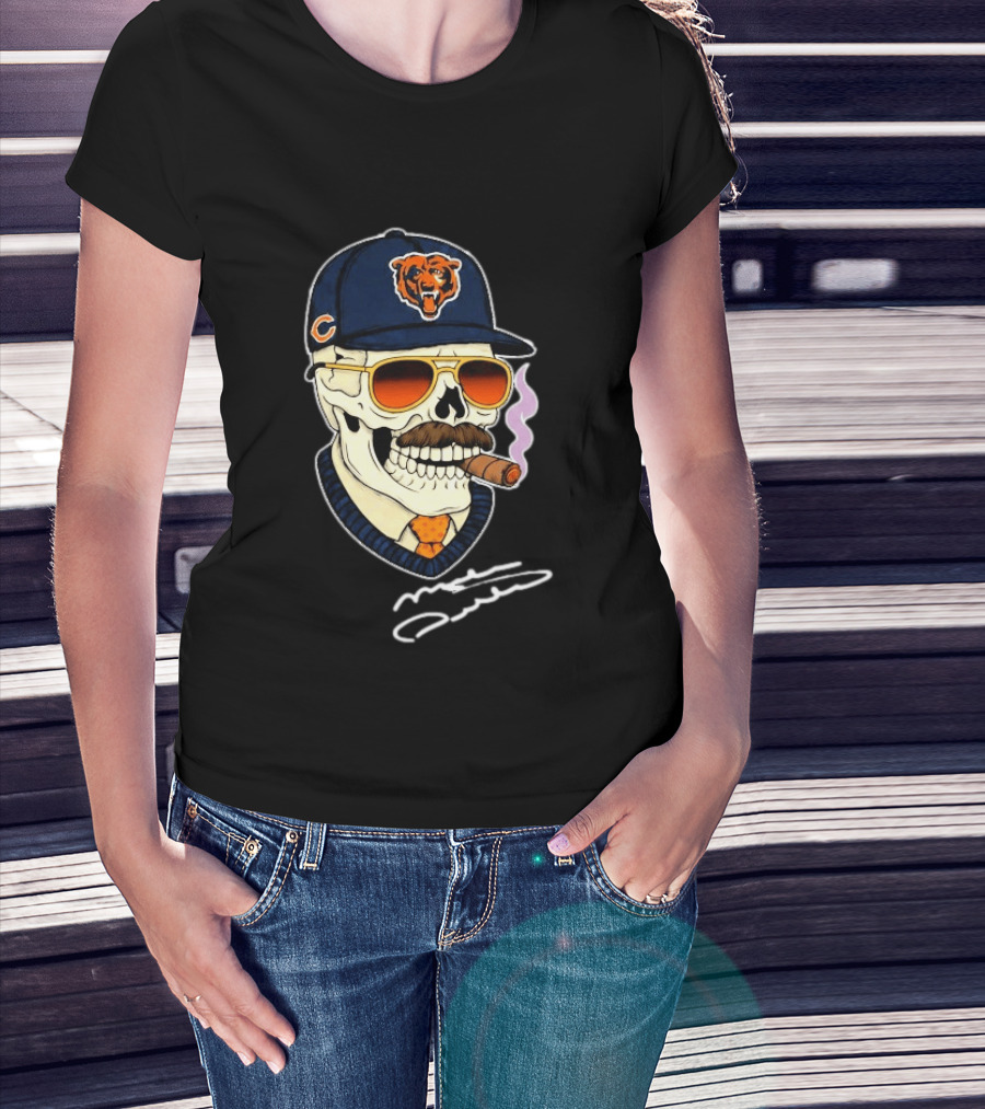 Mike Ditka Chicago Bears Legend Skull Cigar Signature T-Shirt