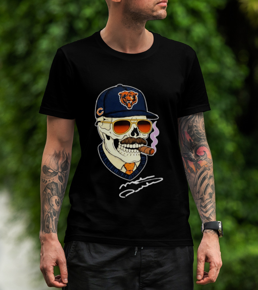 Mike Ditka Chicago Bears Legend Skull Cigar Signature T-Shirt