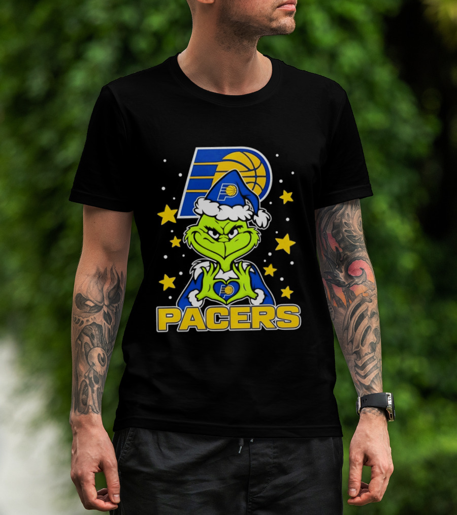 Pacers Christmas Heart Grinch With Indiana T-Shirt