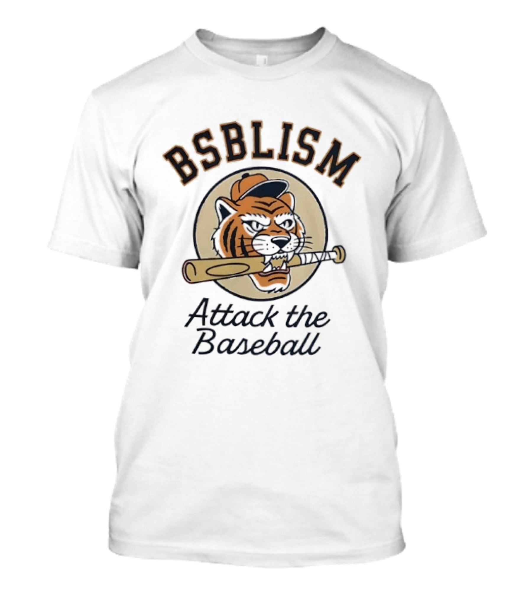 BSBLISM Attack The Baseball Tiger Head Biting Bat T-Shirt