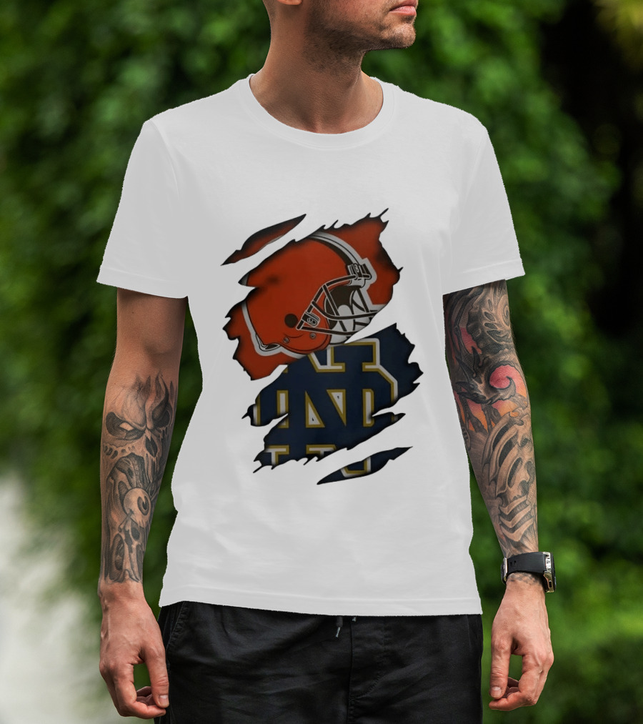 Cleveland Browns Notre Dame Fighting Irish Ripped Helmet ND T-Shirt