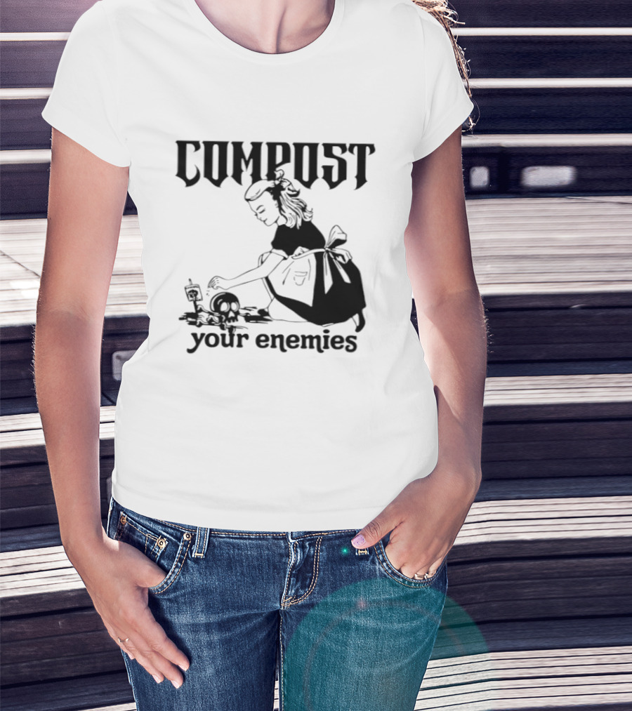 Compost Your Enemies Retro Gothic Style Gardening Skeleton T-Shirt