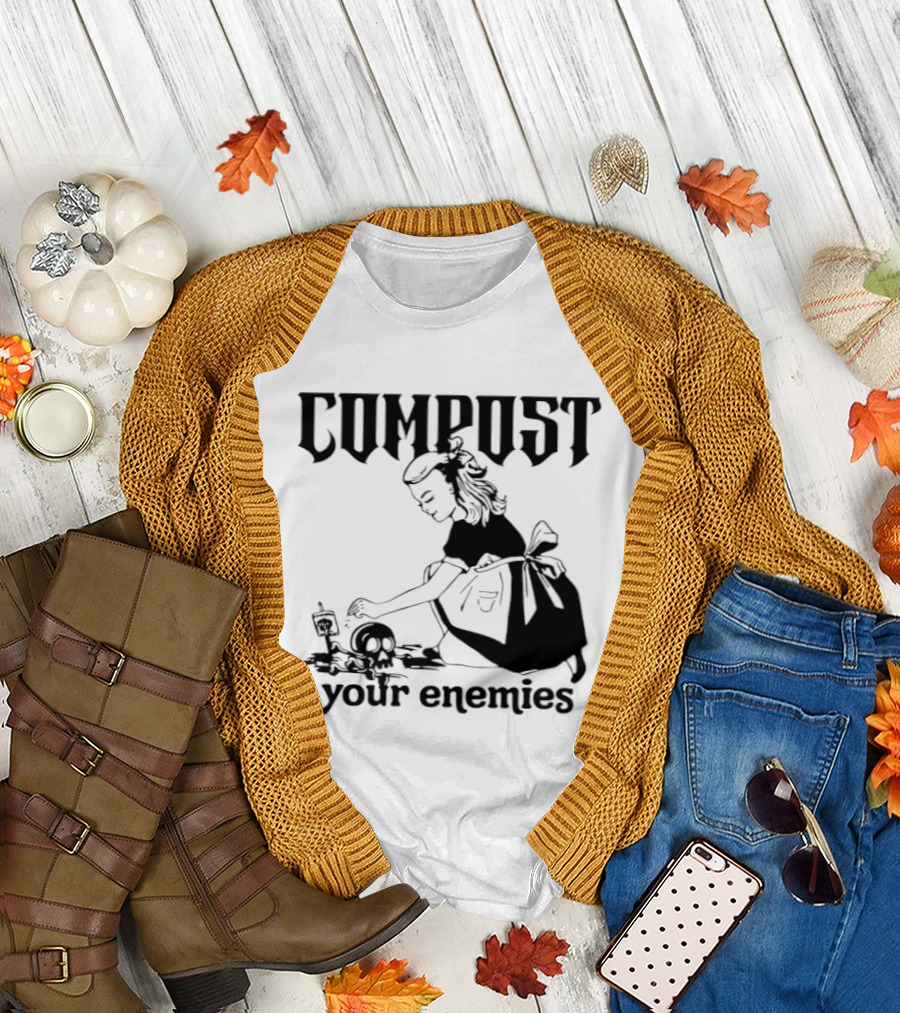 Compost Your Enemies Retro Gothic Style Gardening Skeleton T-Shirt