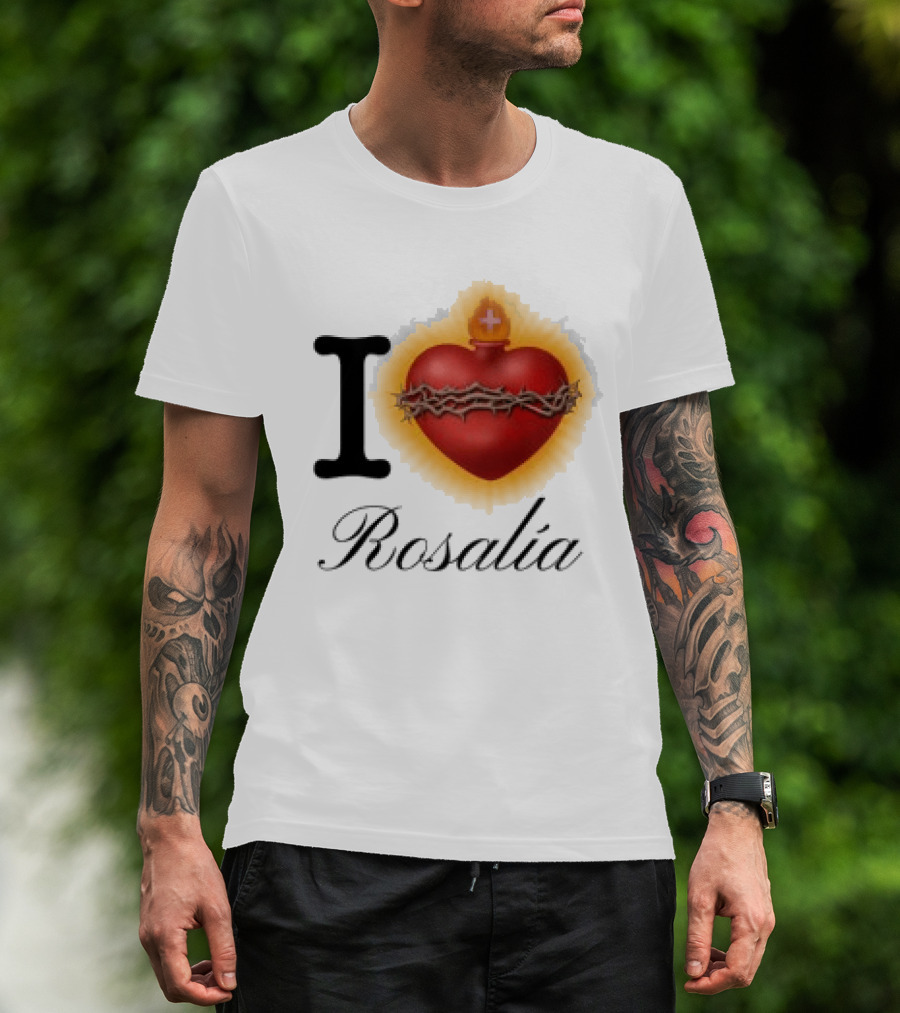 Rosalia Store Heart Symbol With Crown Of Thorns And Flame T-Shirt