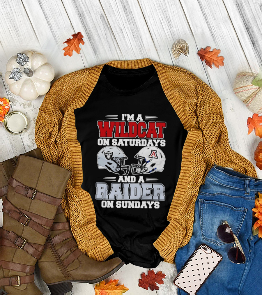 I'm A Wildcat On Saturdays Raider On Sundays With Football Helmets T-Shirt