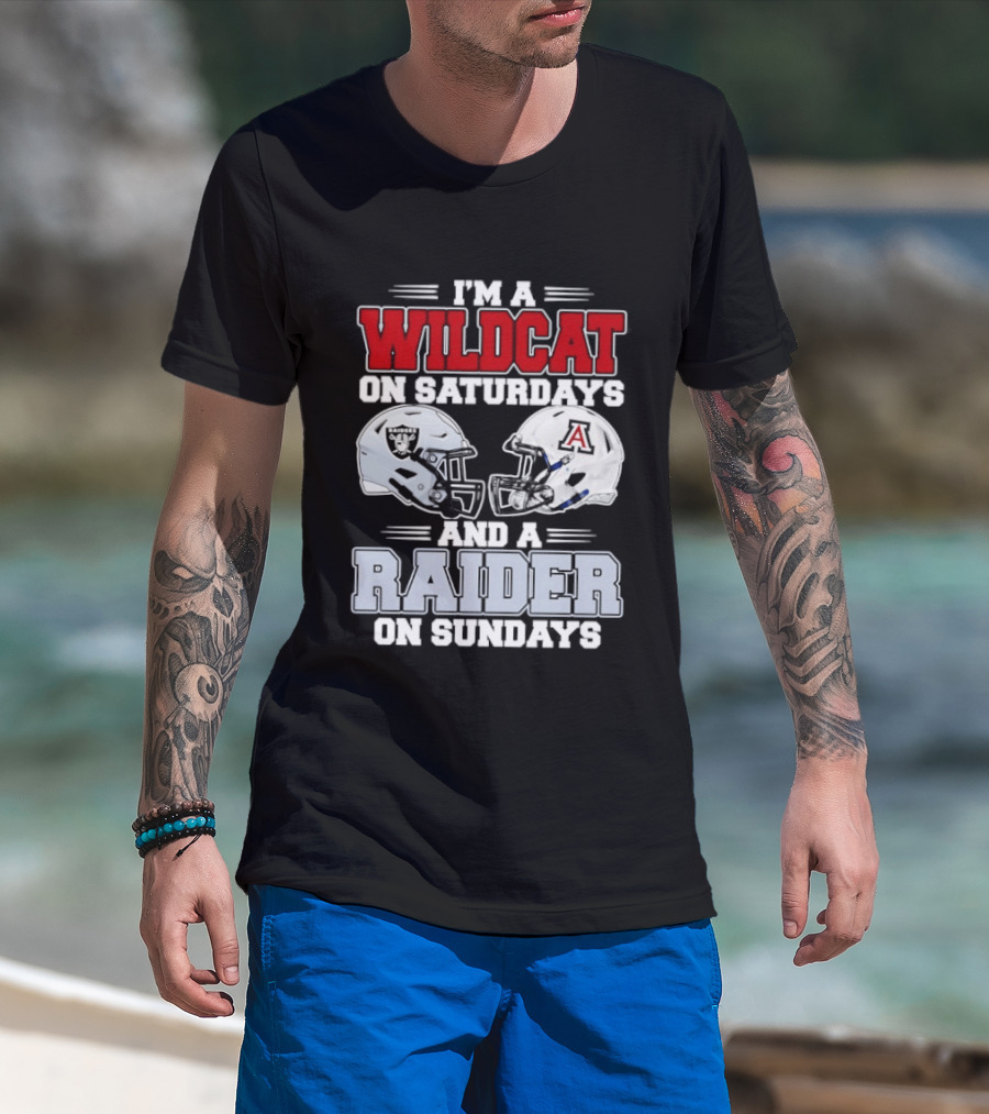 I'm A Wildcat On Saturdays Raider On Sundays With Football Helmets T-Shirt