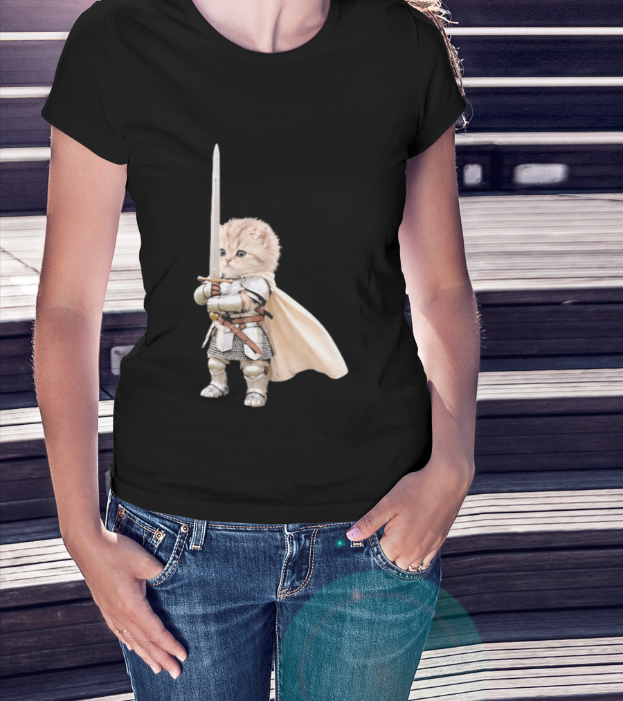Medieval Cat Knight Meme Cute Kitten In Armor With Sword T-Shirt