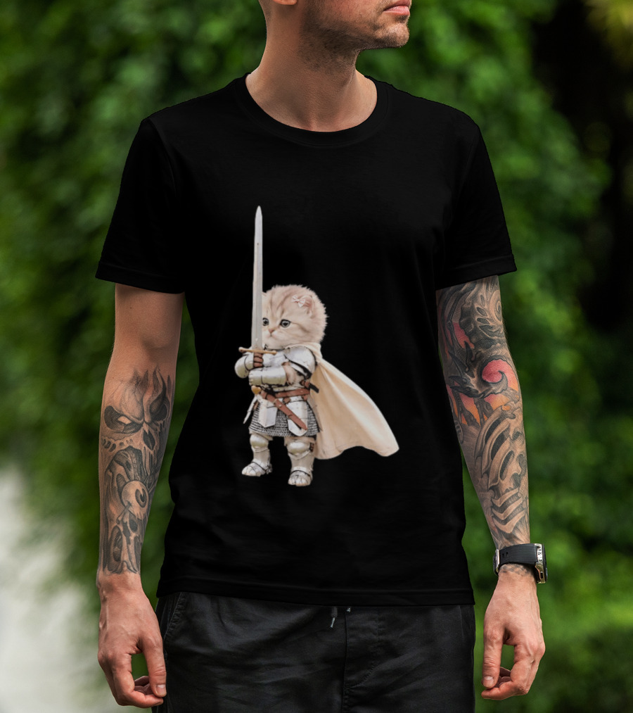 Medieval Cat Knight Meme Cute Kitten In Armor With Sword T-Shirt