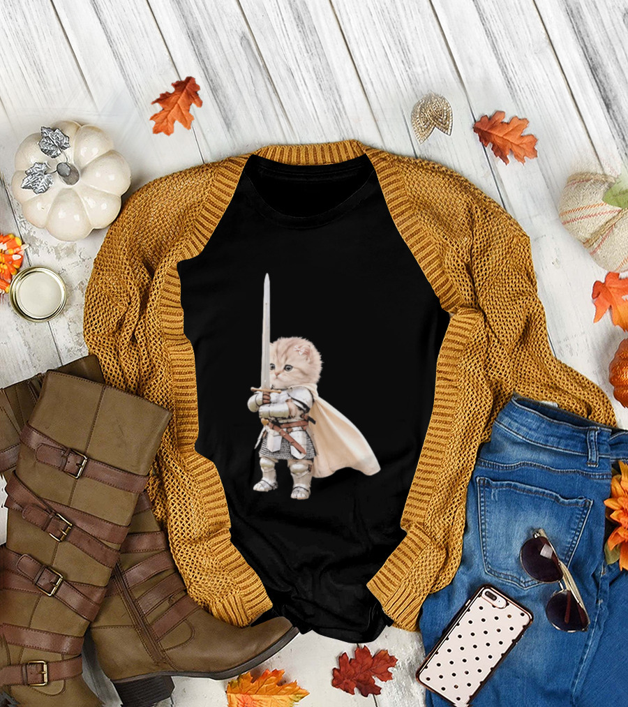 Medieval Cat Knight Meme Cute Kitten In Armor With Sword T-Shirt