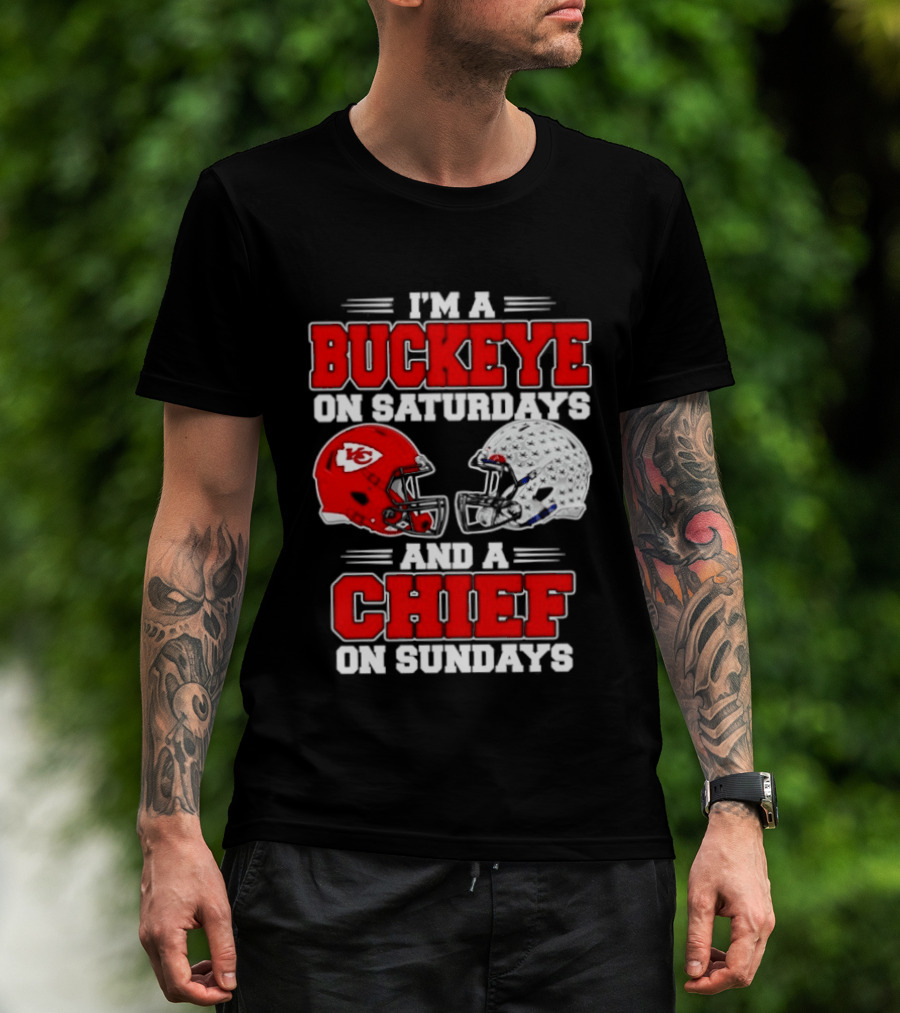 Ohio State Buckeye Saturdays Kansas City Chiefs Sundays Football Helmets T-Shirt