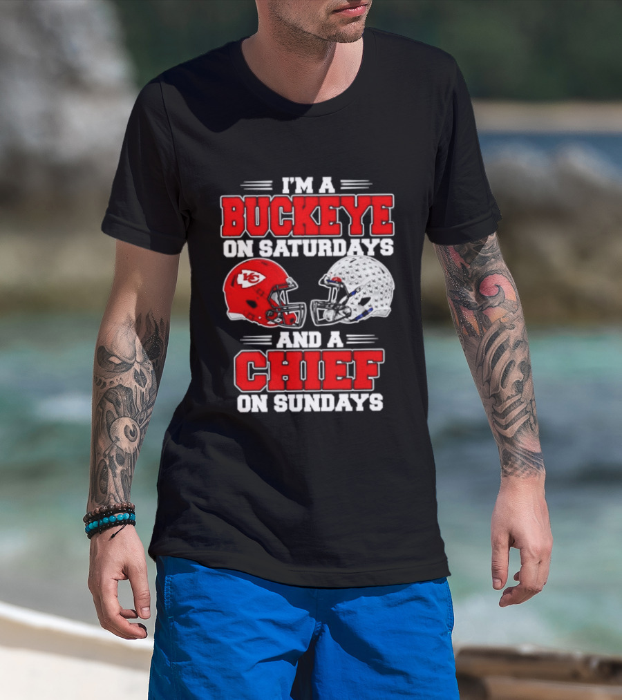 Ohio State Buckeye Saturdays Kansas City Chiefs Sundays Football Helmets T-Shirt