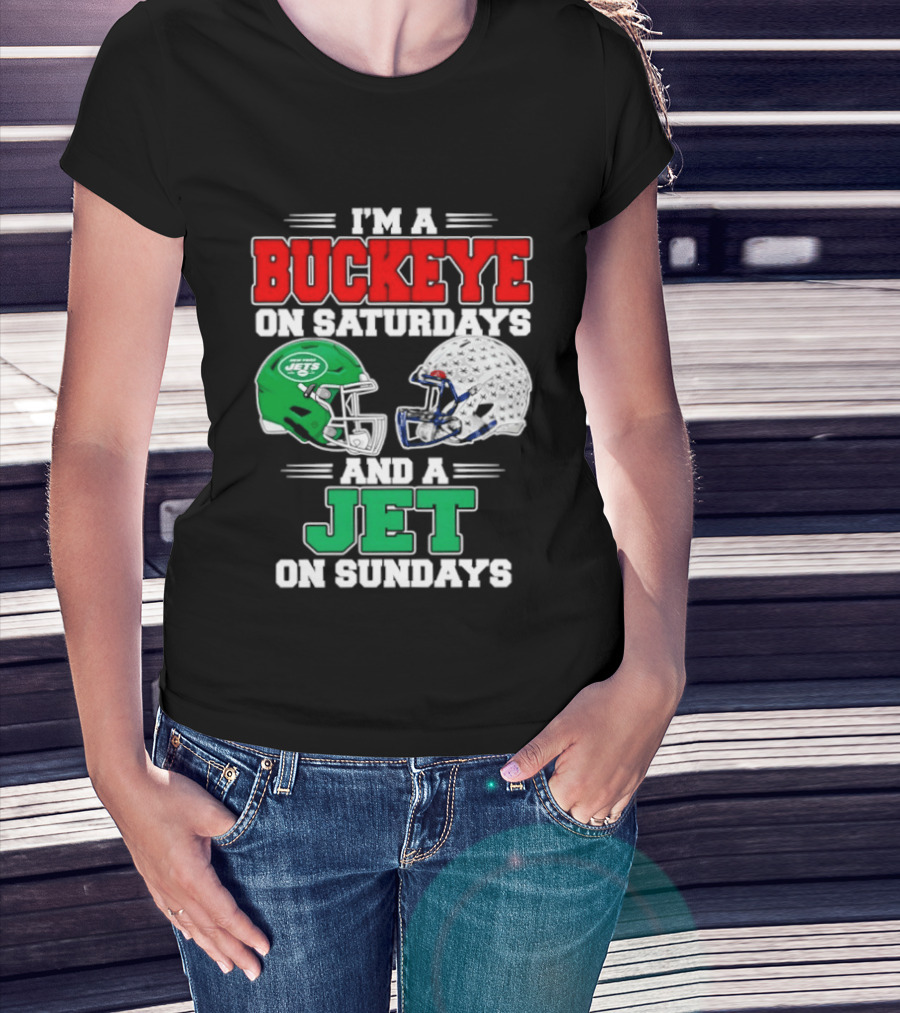 Ohio State Buckeyes Saturdays New York Jets Sundays Football Helmets T-Shirt