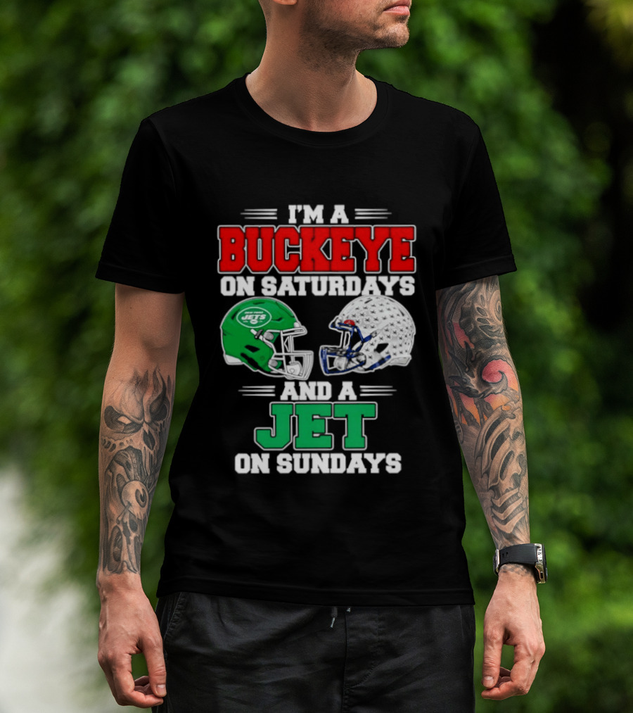Ohio State Buckeyes Saturdays New York Jets Sundays Football Helmets T-Shirt