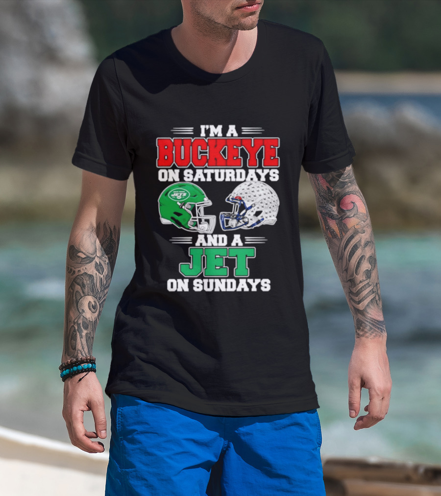 Ohio State Buckeyes Saturdays New York Jets Sundays Football Helmets T-Shirt